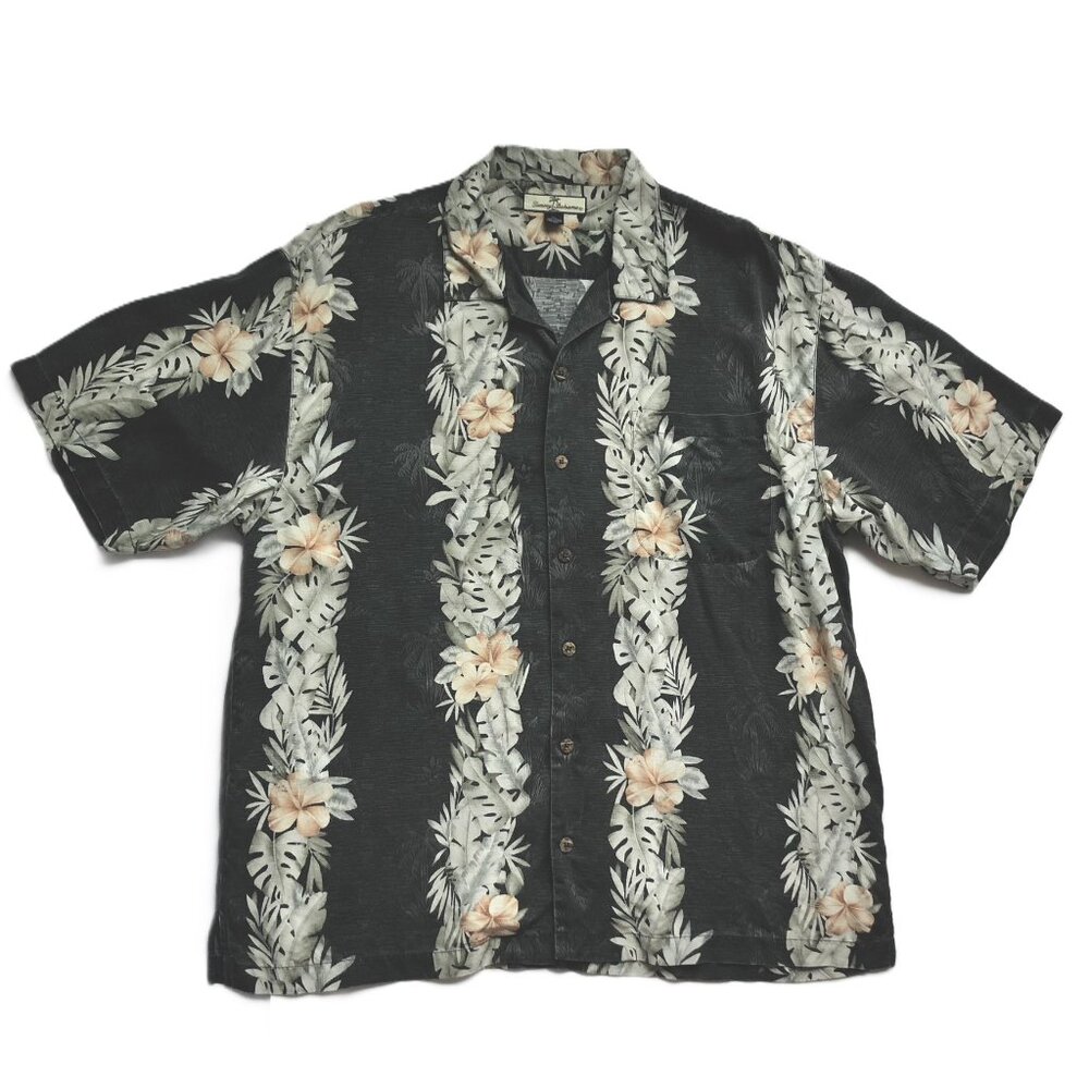 Tommy Bahama 100% Silk Hawaiian Shirt Copyrighted Print Button Up Mens Size XL